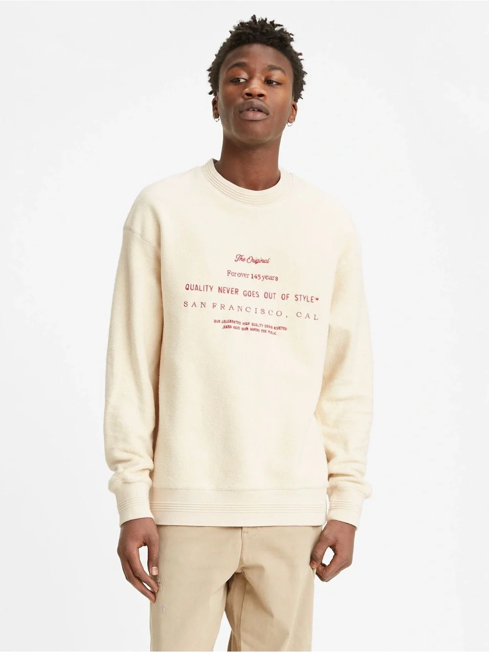 Levi's Relaxed Fit Logo Crewneck Sweatshirt Almond Milk Cream L